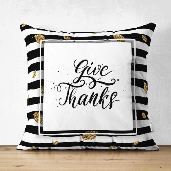 Thanksgiving Pillow Cover|Give Thanks Suede Cushion Case|Striped Fall Trend Throw Pillow|Gold Leaves Pillow Case|Thanksgiving Cushion Case