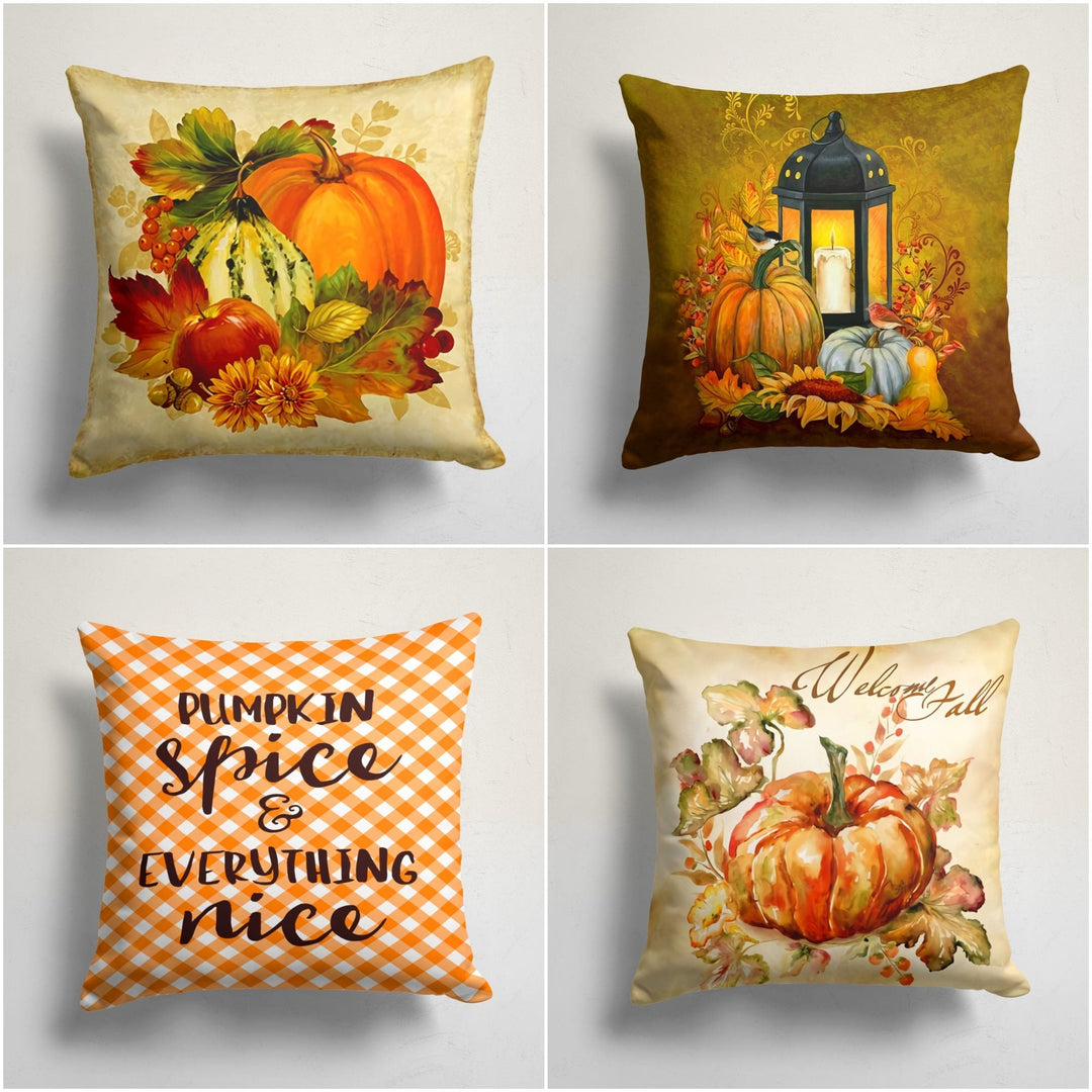 Fall Trend Pillow Cover|Pumpkin Throw Pillow Top|Autumn Cushion Case|Orange Pumpkin Home Decor|Housewarming Farmhouse Style Pillow Cover