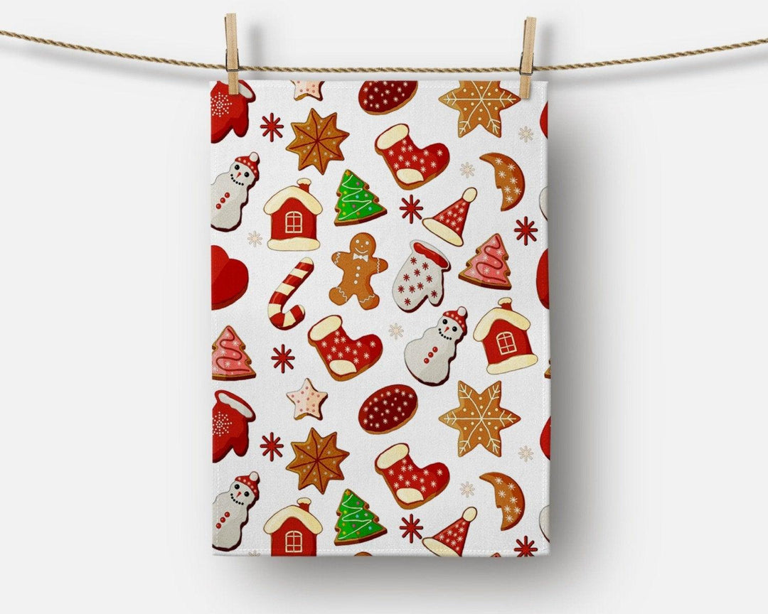 Christmas Kitchen Towel|Christmas Socks Dish Towel|Xmas Tree Hand Towel|Decorative Hand Towel|Dwarf Santa and Ornaments Tea Towel|Xmas Towel