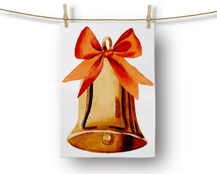 Christmas Kitchen Towel|Christmas Ornaments Dish Towel|Xmas Design Hand Towel|Decorative Hand Towel|Bell with Ribbon Towel|Xmas Hand Towel