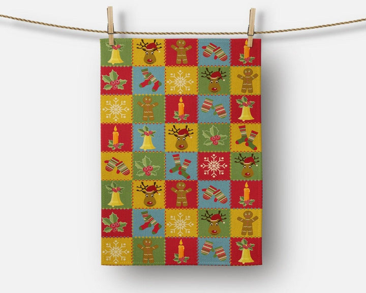 Christmas Kitchen Towel|Christmas Ornaments Dish Towel|Xmas Design Hand Towel|Decorative Hand Towel|Bell with Ribbon Towel|Xmas Hand Towel