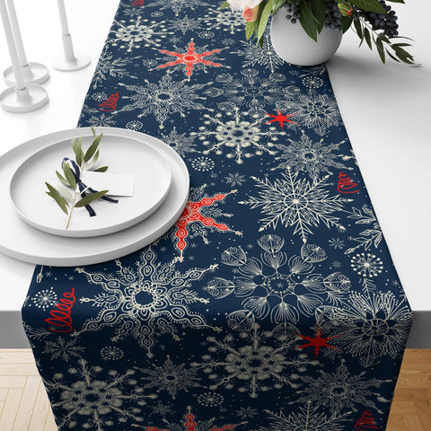 Christmas Table Runner|Winter Trend Table Top|Snowflake Print Table Decor|Xmas Design Table Runner|Christmas Home Decor|Winter Table Top