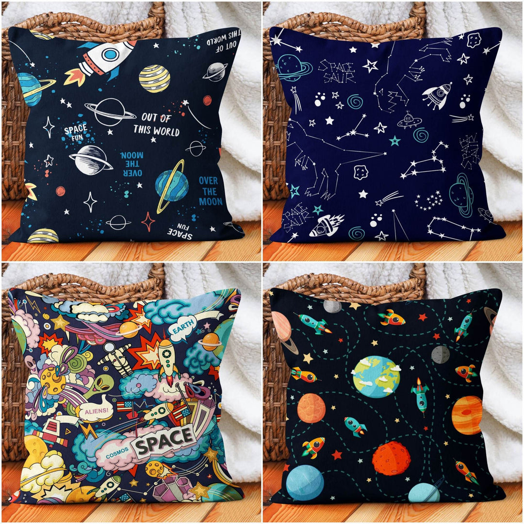 Kids Pillow Cover|Space Print Decorative Pillow Case|Kids Room Cushion Case|Boho Bedding Decor|Housewarming Cushion|Colorful Throw Pillow