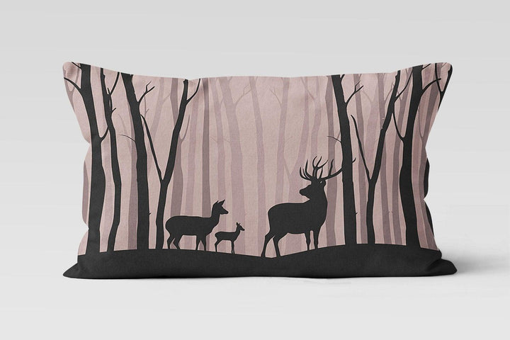 Christmas Deer Pillow Cover|Rectangle Boho Bedding Cushion Case|Xmas Decor|Winter Trend Throw Pillow Top|Black and Brown Deer Lumbar Pillow