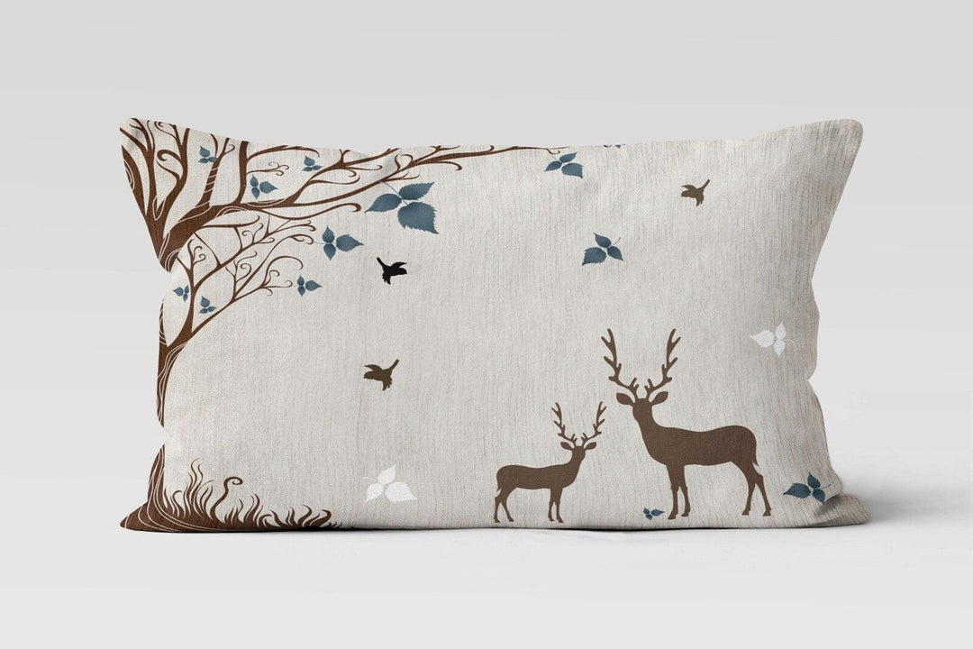 Christmas Deer Pillow Cover|Rectangle Boho Bedding Cushion Case|Xmas Decor|Winter Trend Throw Pillow Top|Black and Brown Deer Lumbar Pillow