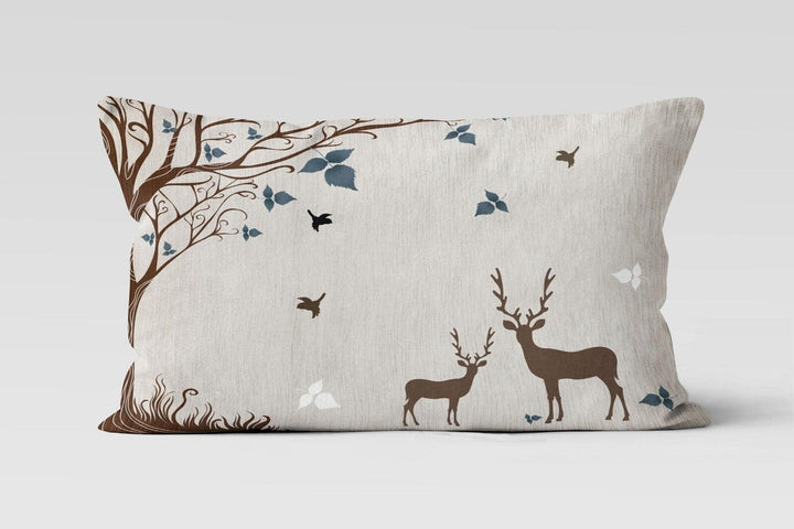 Christmas Deer Pillow Cover|Rectangle Boho Bedding Cushion Case|Xmas Decor|Winter Trend Throw Pillow Top|Black and Brown Deer Lumbar Pillow