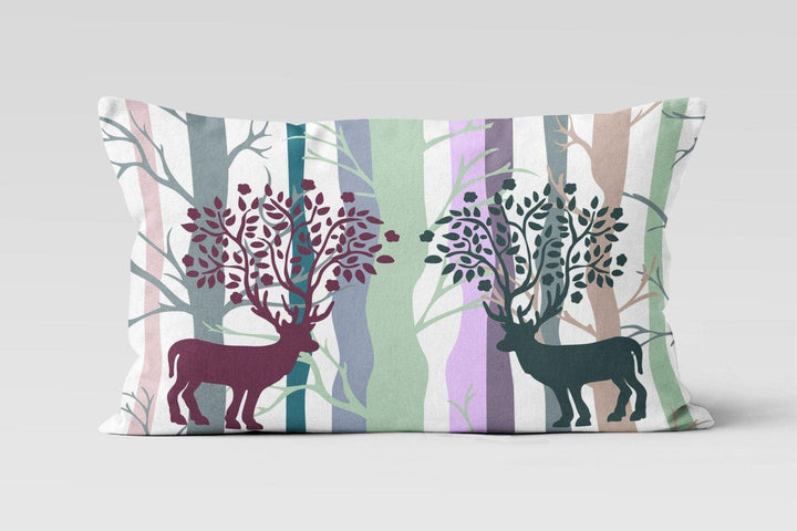 Christmas Deer Pillow Cover|Rectangle Boho Bedding Cushion Case|Xmas Home Decor|Winter Trend Throw Pillow Top|Deer at Autumn Lumbar Pillow