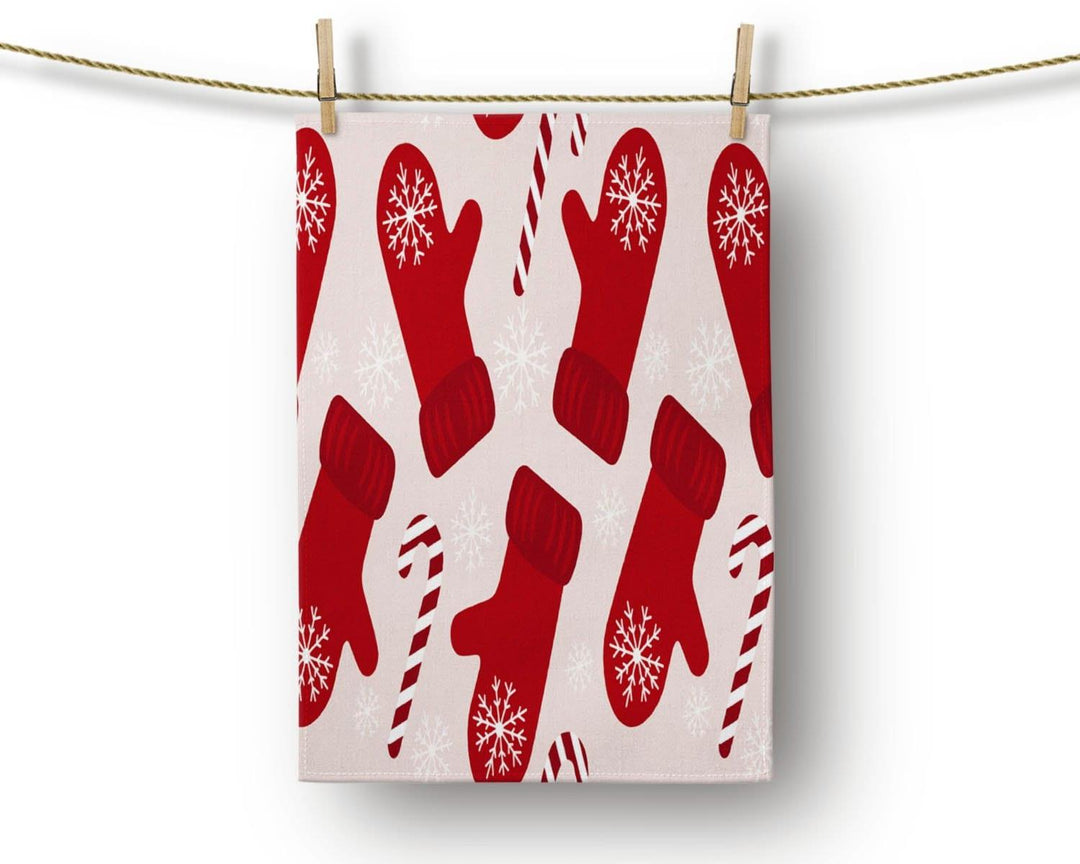 Christmas Kitchen Towel|Xmas Gloves Dish Towel|Hat of Santa Clause Hand Towel|Decorative Hand Towel|Xmas Ornaments Tea Towel|Xmas Hand Towel