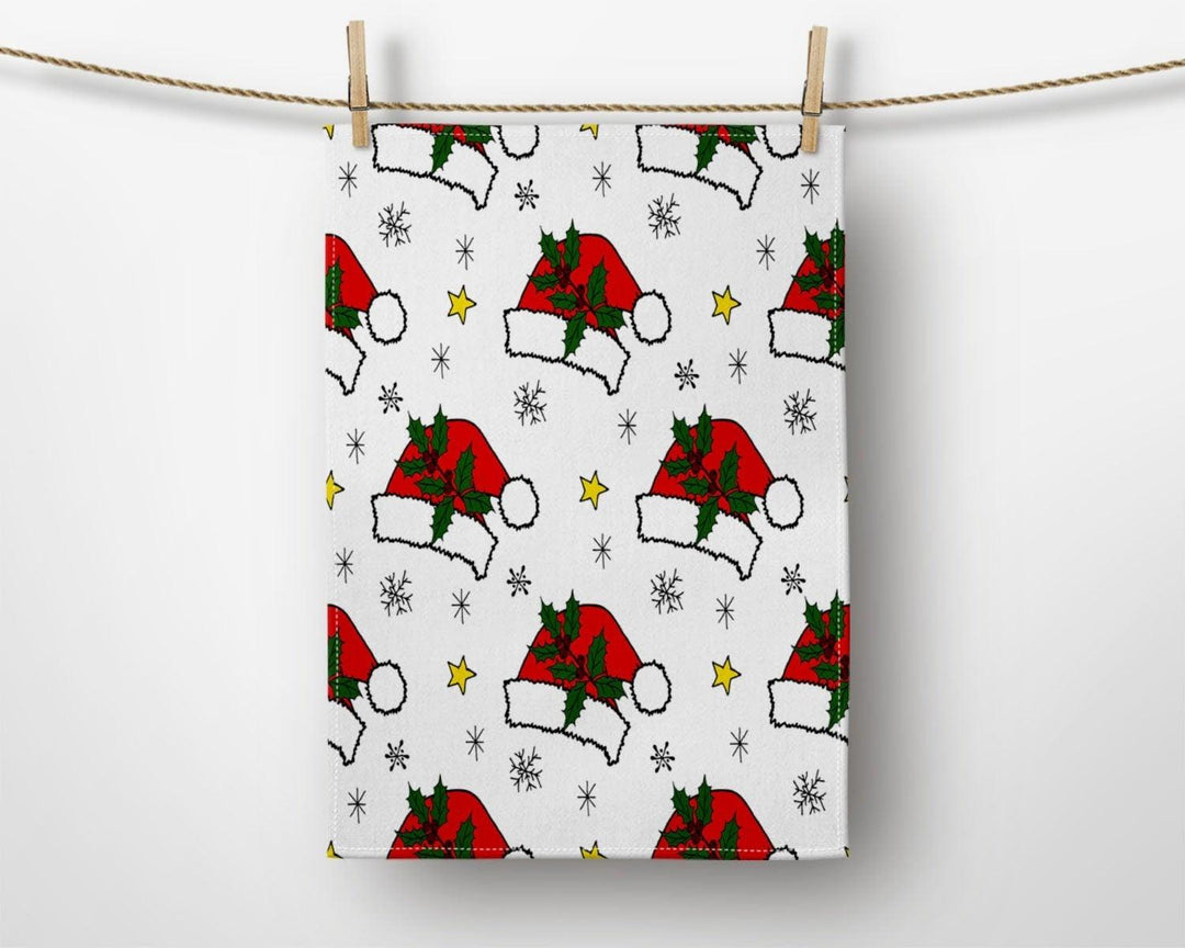 Christmas Kitchen Towel|Xmas Gloves Dish Towel|Hat of Santa Clause Hand Towel|Decorative Hand Towel|Xmas Ornaments Tea Towel|Xmas Hand Towel