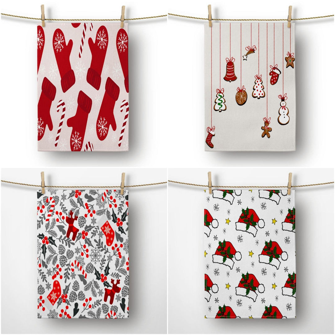 Christmas Kitchen Towel|Xmas Gloves Dish Towel|Hat of Santa Clause Hand Towel|Decorative Hand Towel|Xmas Ornaments Tea Towel|Xmas Hand Towel