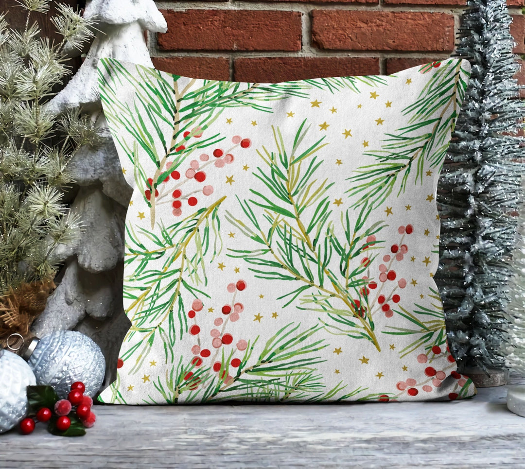 Christmas Pillow Covers|Floral Xmas Decor|Winter Pillow Case|Xmas Gift Ideas|Red Berry Pillow Cover|Housewarming Gift|Xmas Leaves Home Decor