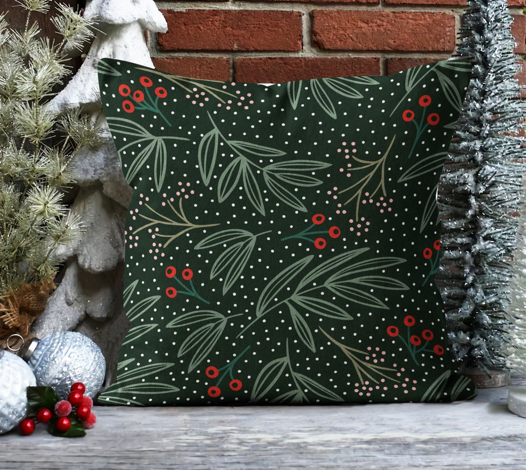 Christmas Pillow Covers|Floral Xmas Decor|Winter Pillow Case|Xmas Gift Ideas|Red Berry Pillow Cover|Housewarming Gift|Xmas Leaves Home Decor