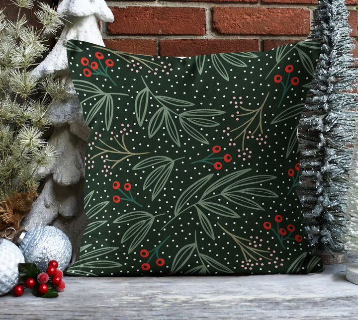 Christmas Pillow Covers|Floral Xmas Decor|Winter Pillow Case|Xmas Gift Ideas|Red Berry Pillow Cover|Housewarming Gift|Xmas Leaves Home Decor