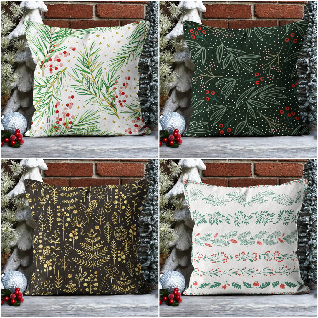 Christmas Pillow Covers|Floral Xmas Decor|Winter Pillow Case|Xmas Gift Ideas|Red Berry Pillow Cover|Housewarming Gift|Xmas Leaves Home Decor