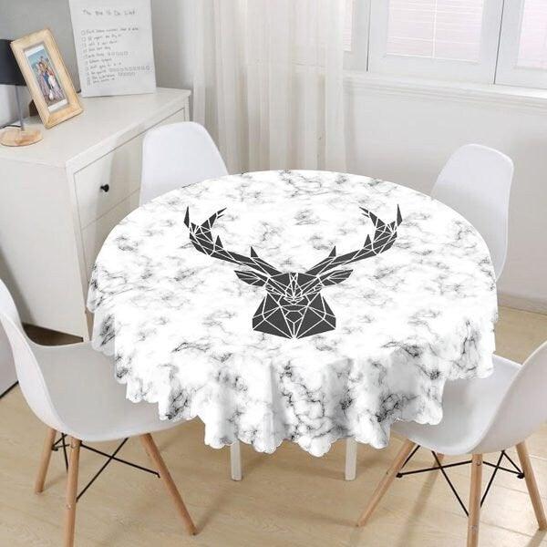 Christmas Tablecloth|Round Xmas Print Table Linen|Housewarming Xmas Deer Kitchen Decor|Xmas Design Tablecloth|Circle Design Xmas Tablecloth