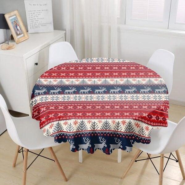 Christmas Tablecloth|Round Xmas Print Table Linen|Housewarming Xmas Deer Kitchen Decor|Xmas Design Tablecloth|Circle Design Xmas Tablecloth