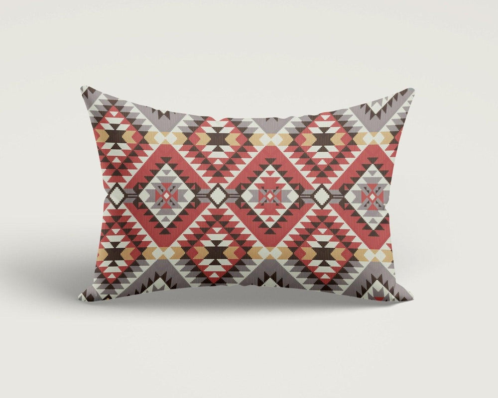 Rug Design Pillow Cover|Terracotta Southwestern Cushion Case|Rectangle Aztec Print Lumbar Pillow|Farmhouse Style Geometric Throw Pillow Case