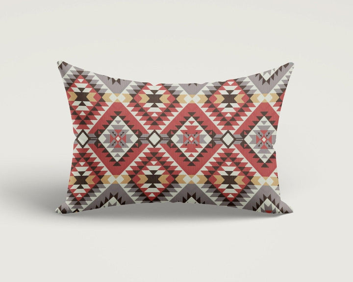 Rug Design Pillow Cover|Terracotta Southwestern Cushion Case|Rectangle Aztec Print Lumbar Pillow|Farmhouse Style Geometric Throw Pillow Case