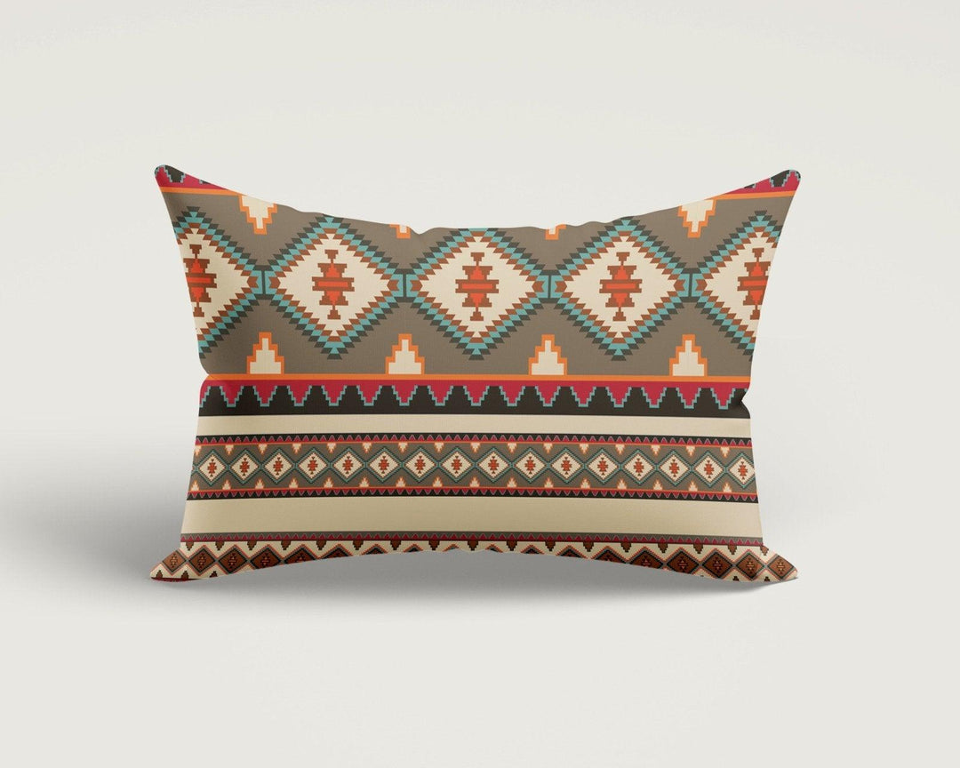 Rug Design Pillow Cover|Terracotta Southwestern Cushion Case|Rectangle Aztec Print Lumbar Pillow|Farmhouse Style Geometric Throw Pillow Case