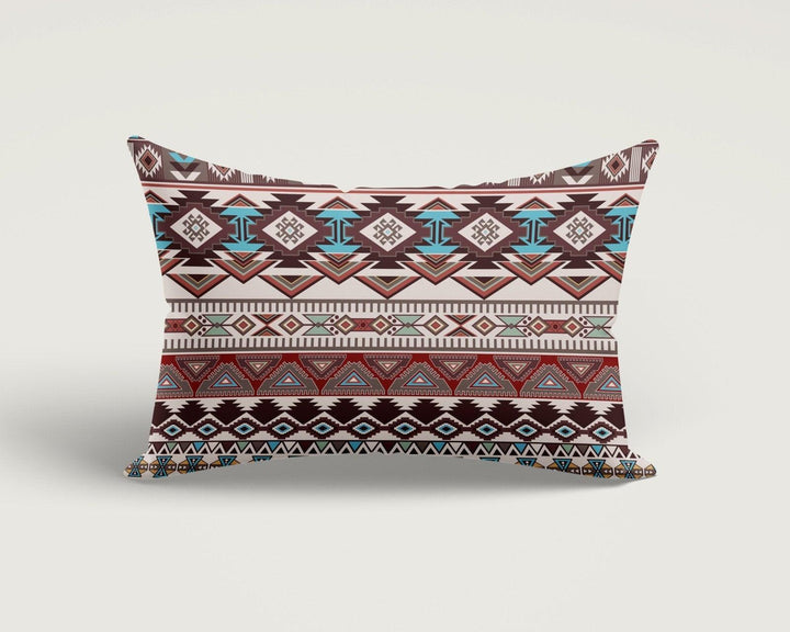 Rug Design Pillow Cover|Terracotta Southwestern Cushion Case|Rectangle Aztec Print Lumbar Pillow|Farmhouse Style Geometric Throw Pillow Case