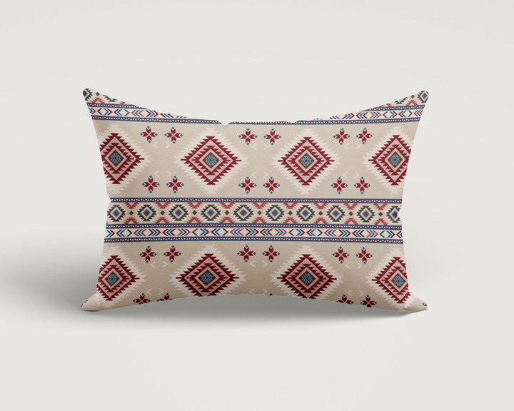 Rug Design Pillow Cover|Terracotta Southwestern Cushion Case|Rectangle Aztec Print Lumbar Pillow|Farmhouse Style Geometric Throw Pillow Case