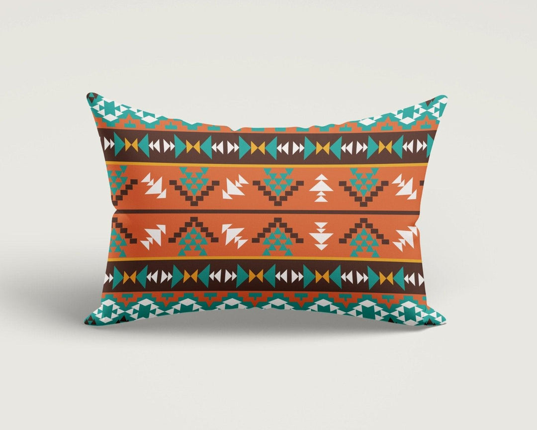 Rug Design Pillow Cover|Terracotta Southwestern Cushion Case|Rectangle Aztec Print Lumbar Pillow|Farmhouse Style Geometric Throw Pillow Case