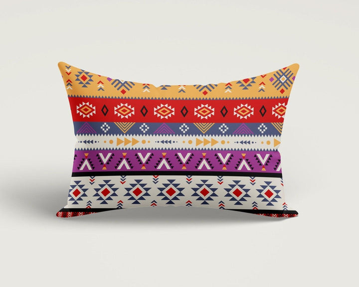 Rug Design Pillow Cover|Terracotta Southwestern Cushion Case|Rectangle Aztec Print Lumbar Pillow|Farmhouse Style Geometric Throw Pillow Case