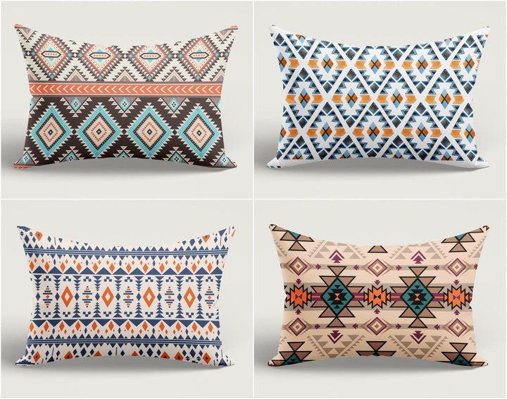 Rug Design Pillow Cover|Southwestern Cushion Case|Aztec Print Rectangle Lumbar Pillow|Farmhouse Style Geometric Kilim Throw Pillow Case