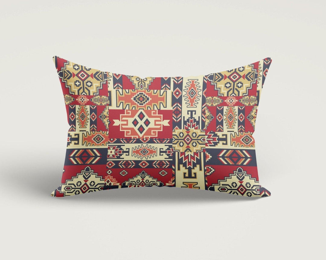 Rug Design Pillow Cover|Southwest Cushion Case|Rectangle Aztec Print Lumbar Pillow|Farmhouse Style Geometric Turkish Kilim Throw Pillow Case