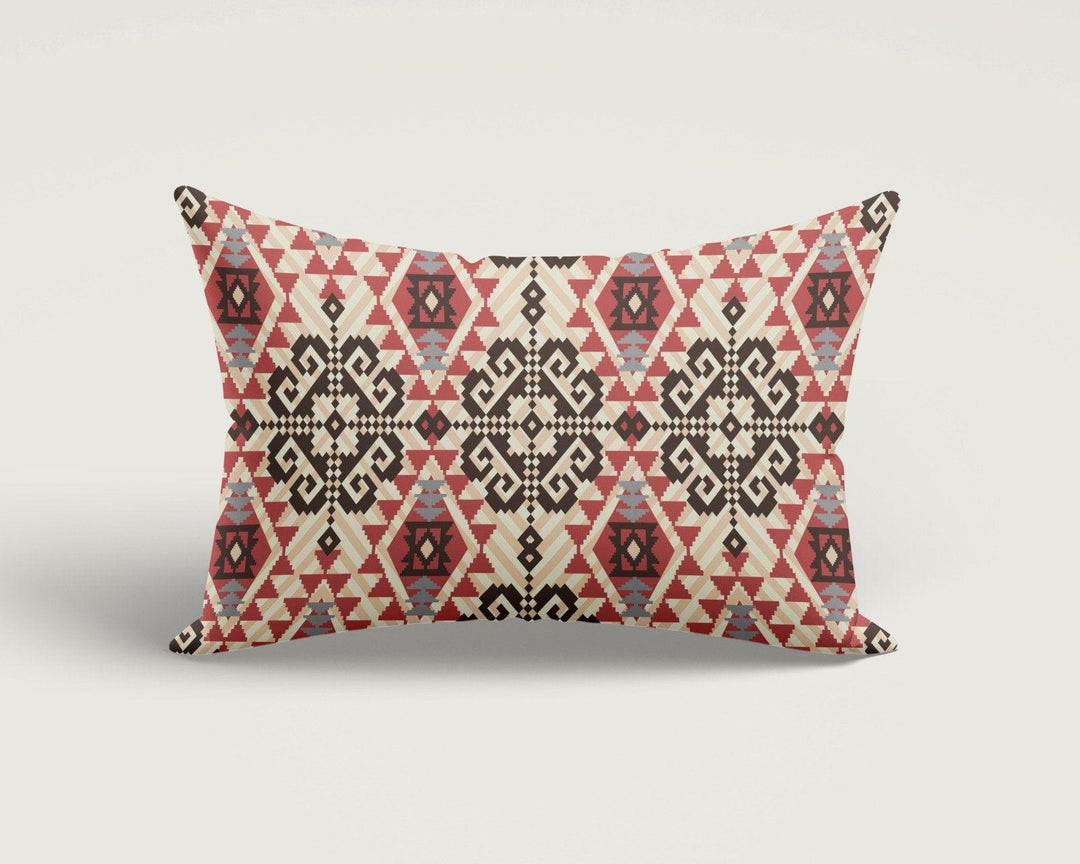 Rug Design Pillow Cover|Southwest Cushion Case|Rectangle Aztec Print Lumbar Pillow|Farmhouse Style Geometric Turkish Kilim Throw Pillow Case