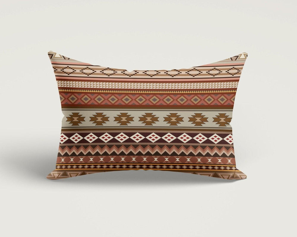 Rug Design Pillow Cover|Brick Color Southwestern Cushion Case|Rectangle Aztec Print Lumbar Pillow|Farmhouse Style Geometric Throw Pillow Top