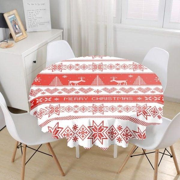 Christmas Tablecloth|Round Xmas Print Table Linen|Housewarming Xmas Deer Kitchen Decor|Xmas Design Tablecloth|Circle Design Xmas Table Top