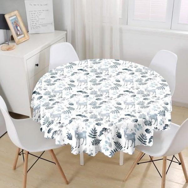 Christmas Tablecloth|Round Xmas Print Table Linen|Housewarming Xmas Deer Kitchen Decor|Xmas Design Tablecloth|Circle Design Xmas Table Top