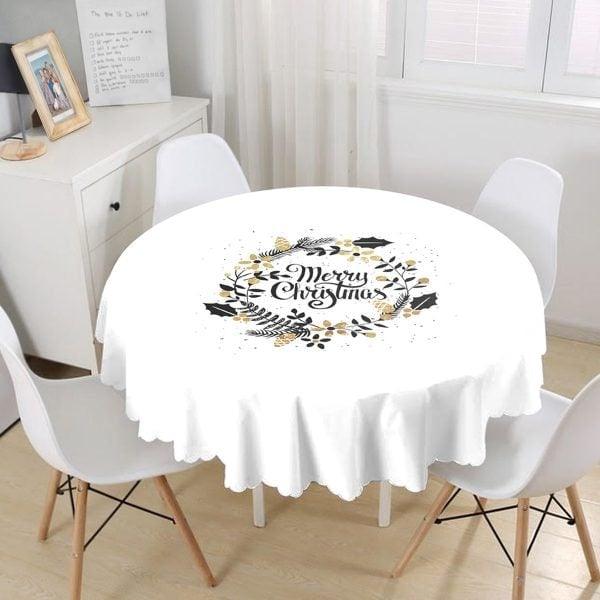 Christmas Tablecloth|Round Merry Christmas Table Linen|Housewarming Happy New Year Happy Holidays Kitchen Decor|Circle Design Xmas Table Top