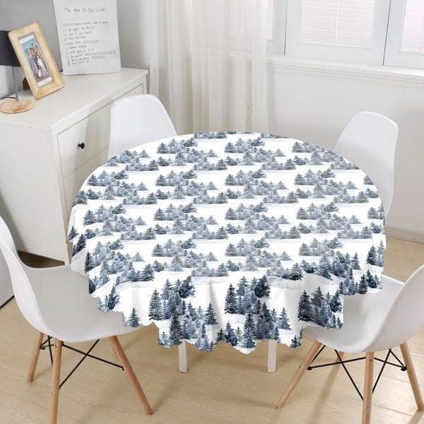 Christmas Tablecloth|Round Xmas Deer Table Linen|Housewarming Pine Cone Kitchen Decor|Winter Trend Tablecloth|Circle Pine Tree Table Top