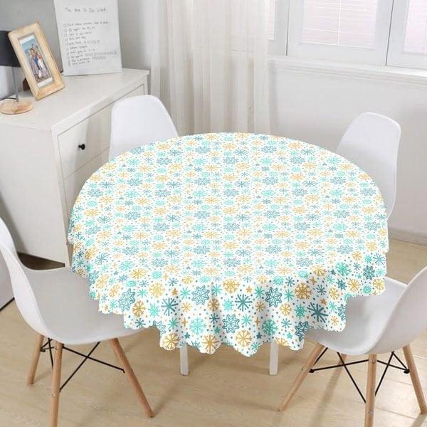 Snowflake Tablecloth|Winter Trend Round Table Linen|Housewarming Xmas Kitchen Decor|Geometric Tablecloth|Circle Design Xmas Tablecloth