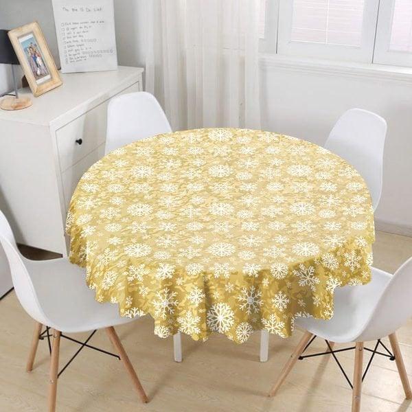 Snowflake Tablecloth|Winter Trend Round Table Linen|Housewarming Xmas Kitchen Decor|Geometric Tablecloth|Circle Design Xmas Tablecloth