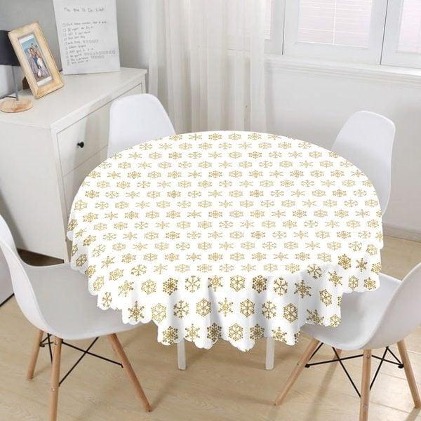 Snowflake Tablecloth|Winter Trend Round Table Linen|Special Design Xmas Kitchen Decor|Geometric Tablecloth|Circle Design Xmas Tablecloth