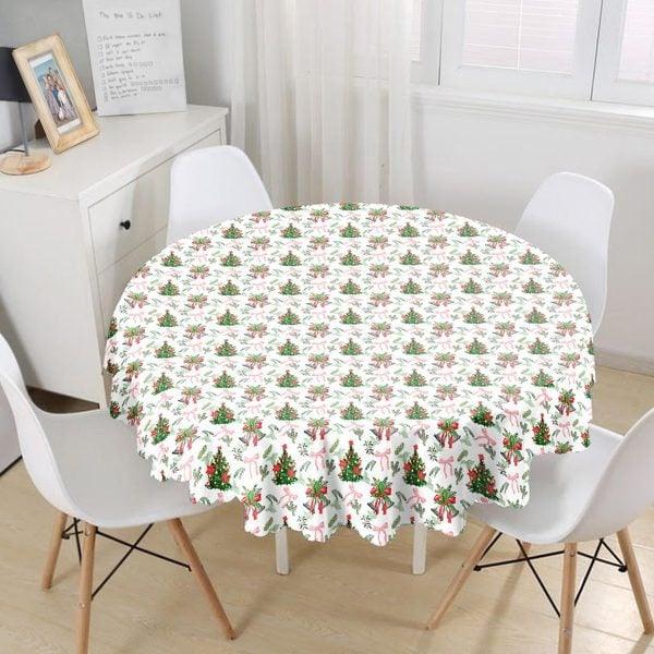 Christmas Tablecloth|Round Xmas Deer and Xmas Tree Table Linen|Housewarming Xmas Socks Kitchen Decor|Red Truck with Xmas Tree Tablecloth