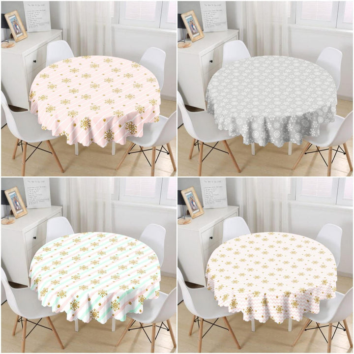 Snowflake Tablecloth|Winter Trend Round Tablecloth|Decorative Pale Colored Xmas Kitchen Decor|Geometric Tablecloth|Circle Design Xmas Table