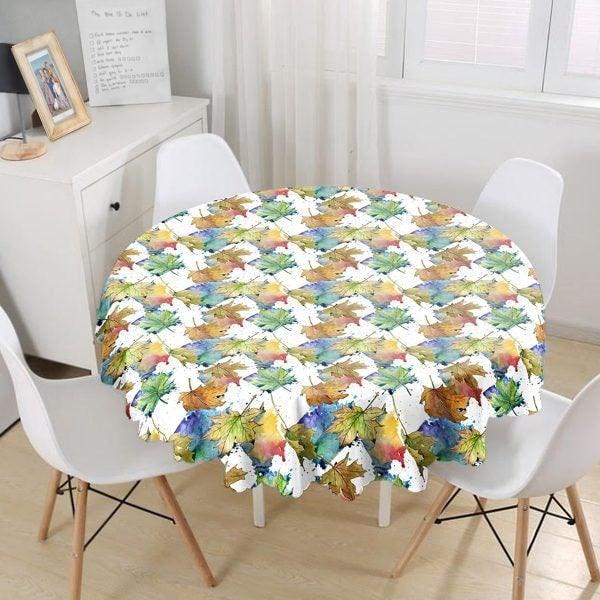 Fall Trend Tablecloth|Checkered Pumpkin Print Round Table Linen|Housewarming Autumn Kitchen Decor|Dry Leaves Tablecloth|Circle Tablecloth