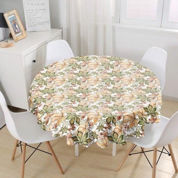 Fall Trend Tablecloth|Checkered Pumpkin Print Round Table Linen|Housewarming Autumn Kitchen Decor|Dry Leaves Tablecloth|Circle Tablecloth