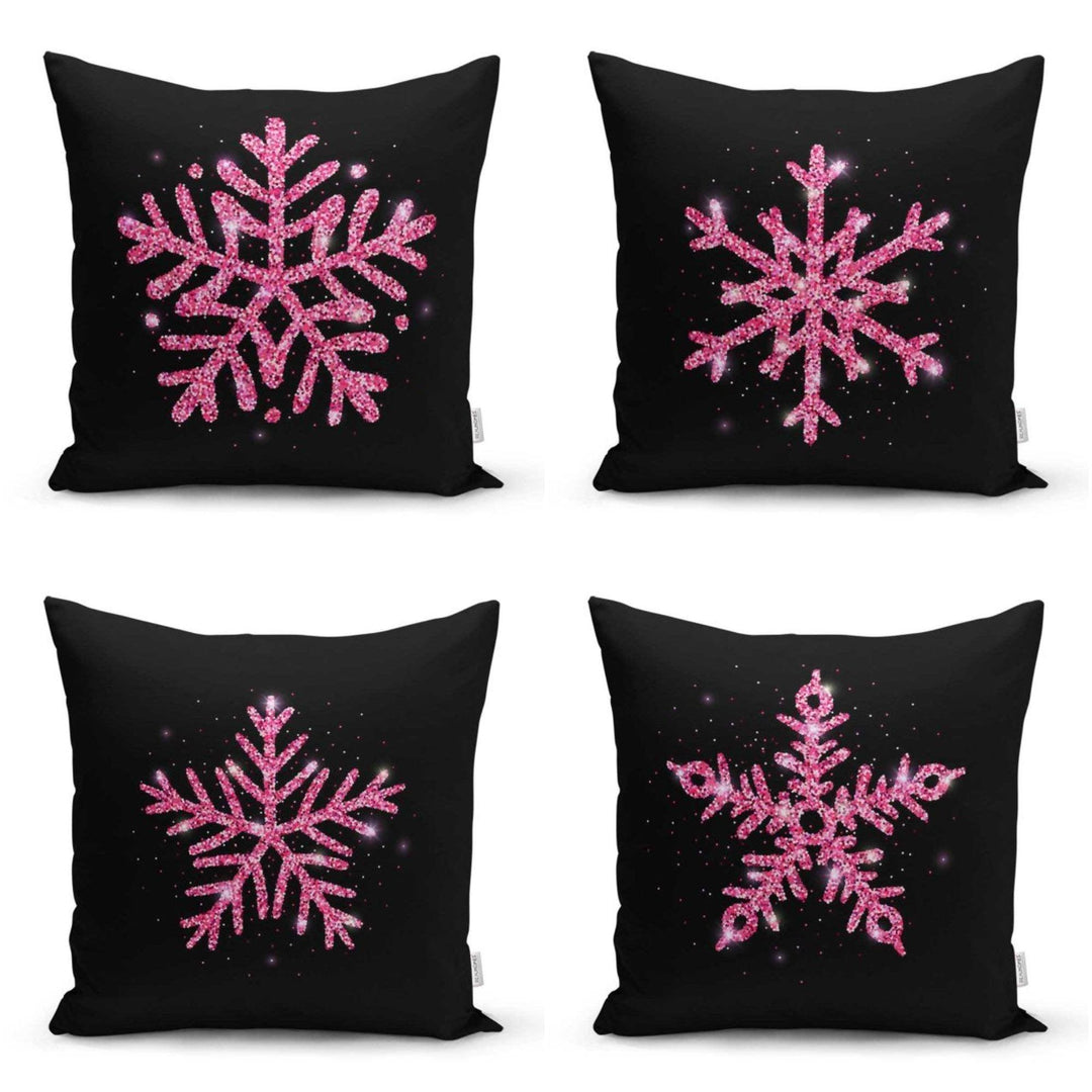 Snowflake Pillow Cover|Winter Home Decor|Winter Cushion Case|Housewarming Gift|Decorative Snowflake Throw Pillow|Pink Black Lumbar Pillow