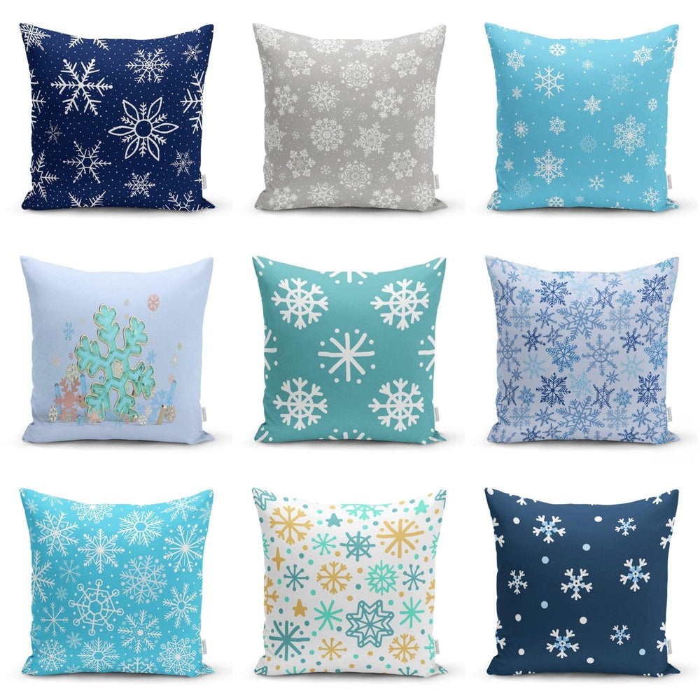 Snowflake Pillow Cover|Winter Home Decor|Winter Cushion Case|Housewarming Gift|Decorative Snowflake Throw Pillow|Blue White Lumbar Pillow