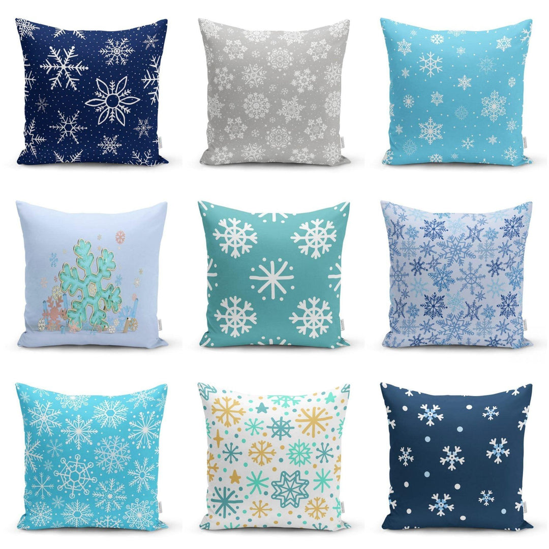 Snowflake Pillow Cover|Winter Home Decor|Winter Cushion Case|Housewarming Gift|Decorative Snowflake Throw Pillow|Blue White Lumbar Pillow