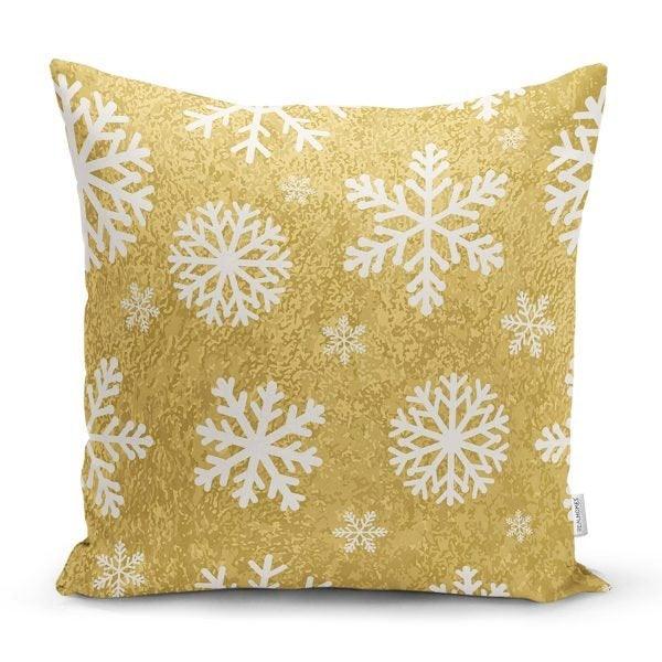 Snowflake Pillow Cover|Winter Home Decor|Winter Cushion Case|Housewarming Gift|Decorative Snowflake Throw Pillow|Gold White Lumbar Pillow