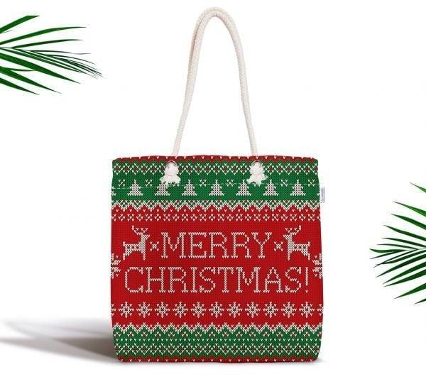 Christmas  Shoulder Bag|Merry Xmas Fabric Bag|Happy New Year Tote Bag|Xmas Tree Beach Bag|Winter Trend Weekender Bag|Gift Large Bag for Her