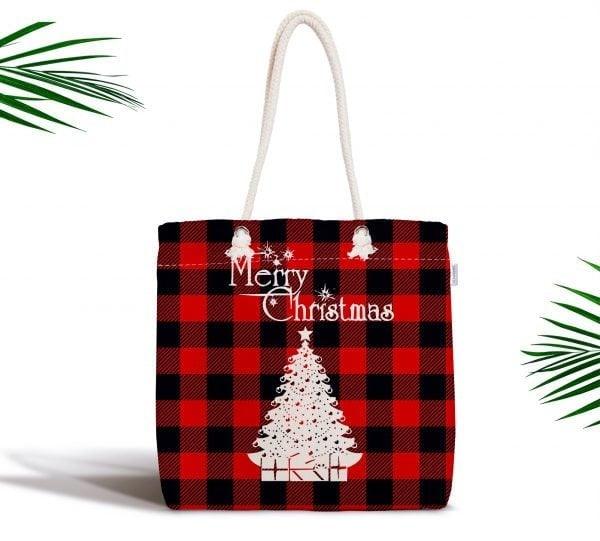 Christmas  Shoulder Bag|Merry Xmas Fabric Bag|Happy New Year Tote Bag|Xmas Tree Beach Bag|Winter Trend Weekender Bag|Gift Large Bag for Her