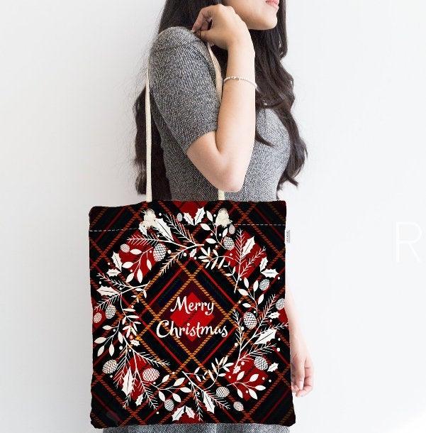 Christmas  Shoulder Bag|Merry Xmas Fabric Bag|Happy New Year Tote Bag|Xmas Tree Beach Bag|Winter Trend Weekender Bag|Gift Large Bag for Her