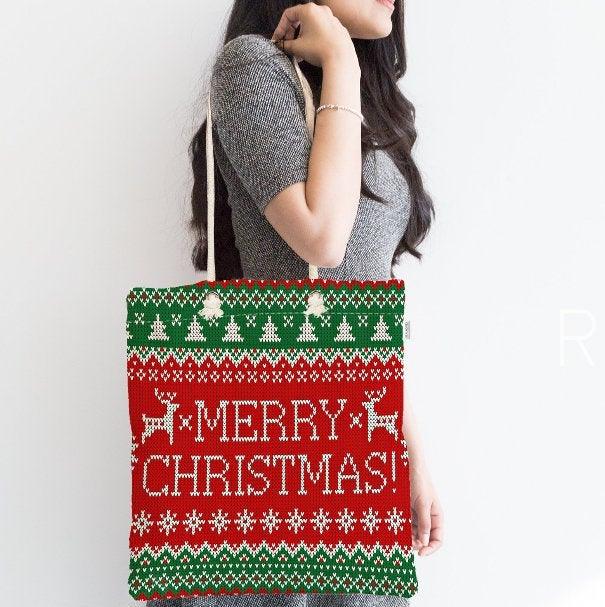 Christmas  Shoulder Bag|Merry Xmas Fabric Bag|Happy New Year Tote Bag|Xmas Tree Beach Bag|Winter Trend Weekender Bag|Gift Large Bag for Her